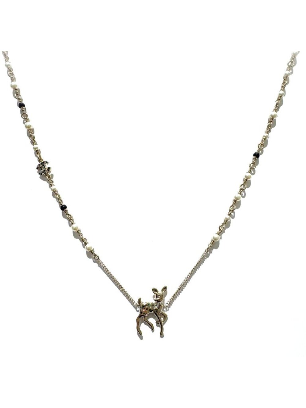 Chanel Necklace Bambi Faux Pearl Color Stone
